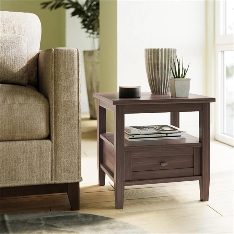 Warm Shaker SOLID WOOD 20" W Rectangle End Table in Warm Walnut Brown - Image 2 of 4
