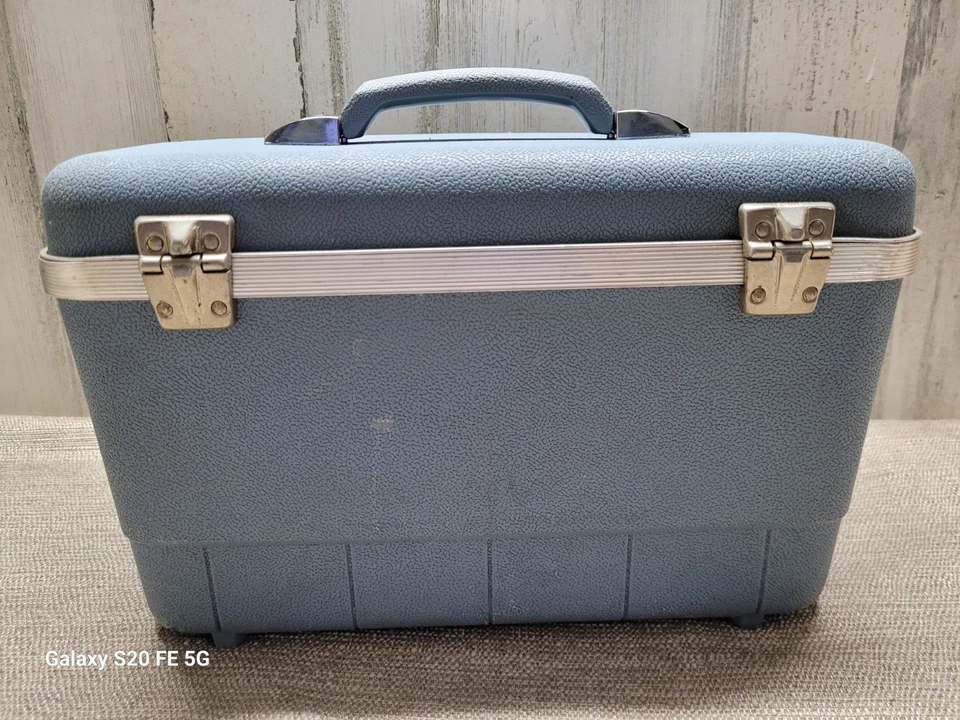 Vintage Sears Forecast Blue Train Case Travel Makeup Luggage Suitcase Bag MCM - Image 3 of 4