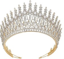 Tall Wedding Tiara for Bride Large Queen Crowns 5A Cubic Zirconia Princess