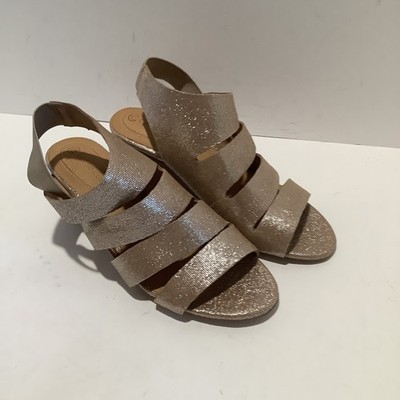 Corso Como Slingback Stacked Heel Wedge Sandals Wmns Sz 6M Gold Metallic Leather
