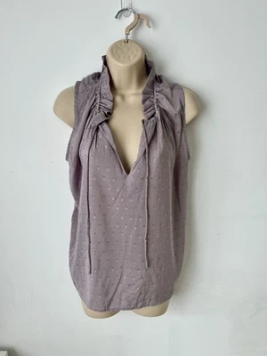 H&M Women's Sleeveless Blouse Size 12 New with Tags Lavender Dots Tie Neck Sale - Image 1 of 4