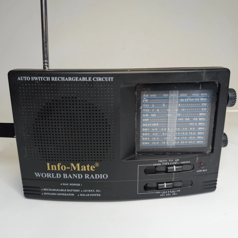 Info-Mate World Band Kurbel Solar Notfall AM 837 Modell Radio FM wiederaufladbar F7
