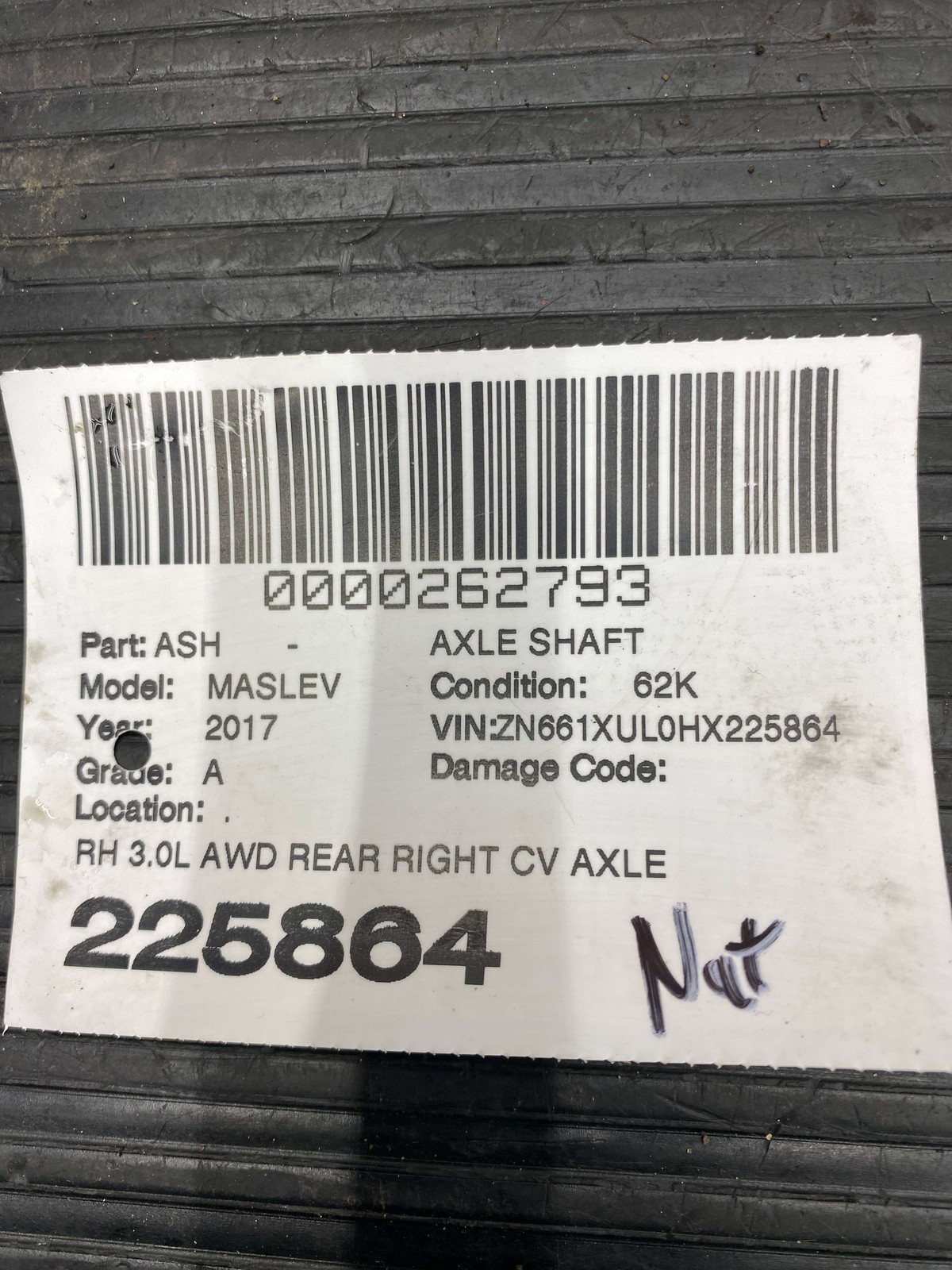 2017-2024 MASERATI LEVANTE M161 RH 3.0L AWD REAR RIGHT CV AXLE SHAFT *62K MILES*