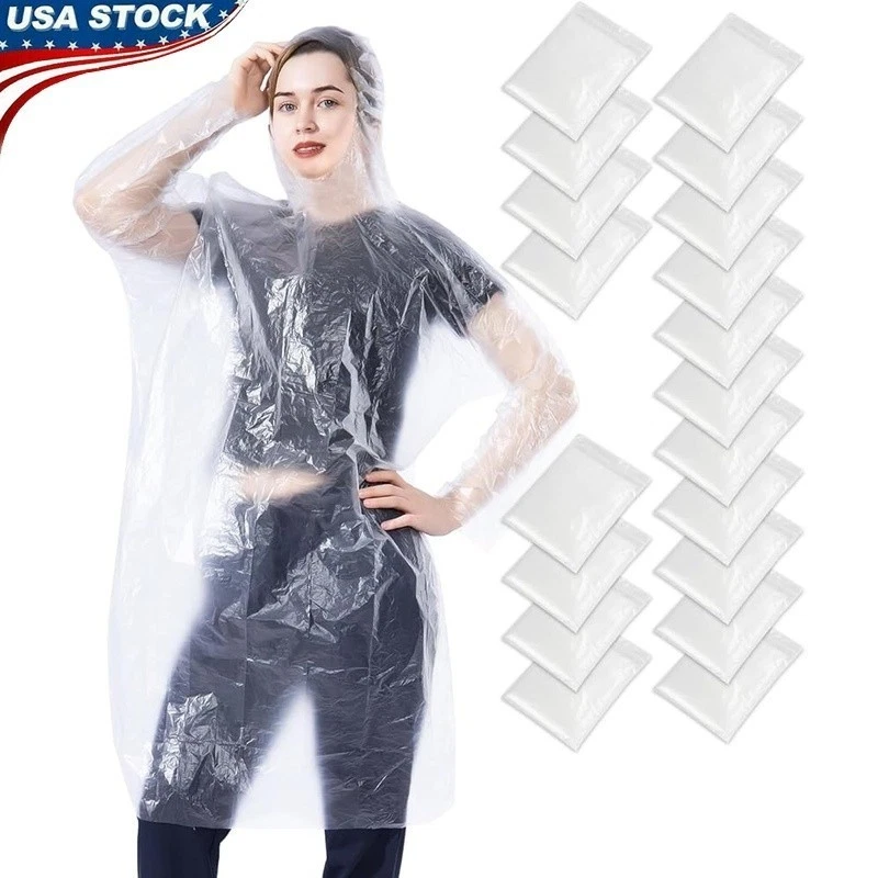 Waterproof Disposable Poncho Lightweight PE Pullover Hooded Travel Outdoor Gear