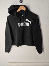 PUMA Women's Black Cropped Hoodie Sweatshirt Size S Small
