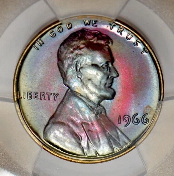 1966 SMS TONED Lincoln Memorial Cent PCGS SP67RB MS 67 RB Toning Coin 1C - Image 3 of 4