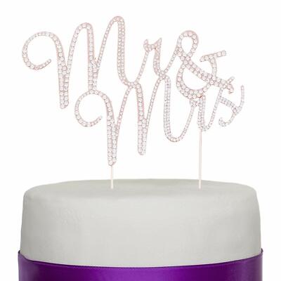 Mr & Mrs Rose Gold Wedding Cake Topper - Rhinestone Diamond Monogram Decoration