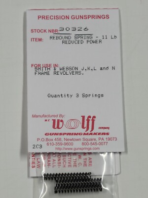 30326 WOLFF FITS S&W J K L N REBOUND SPRING 11# REDUCED POWER RP - NEW Pak of 3