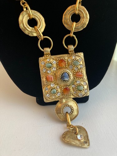Vintage CLAIRE DEVE Gold Metall Doppel Kette Etrusker Statement Runway Halskette - Bild 3 von 17