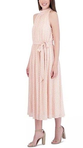 Robbie Bee Womens Floral Lace Sleeveless Tie Waist Dress in Blush Pink Large $79 - Picture 2 of 7
