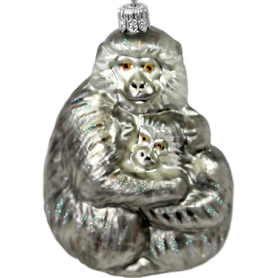 Glasfigur Glastier Affen Familie Weihnachtsdeko Christbaumschmuck Aufhänger Glas