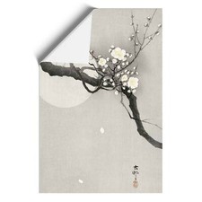 Plum Blossom & Full Moon Framed Canvas Wall Art Print Poster Picture, Home Decor