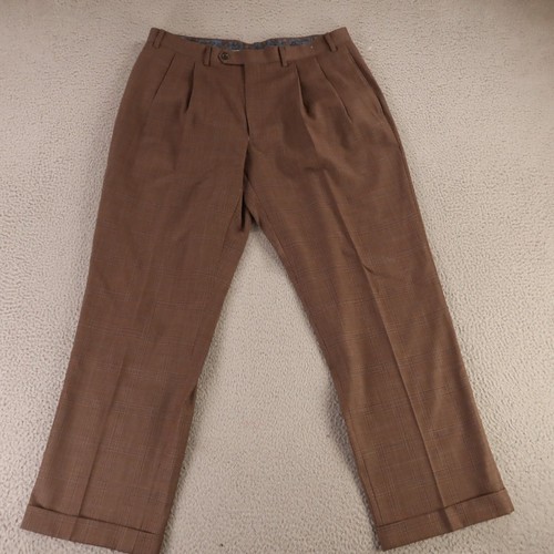Ralph Lauren Pants Mens 36 Brown Prince of Wales Check 100% Wool Slacks 36x30