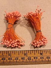 Vintage Millinery Flower Stamen 2 bunch Lot Coral Pink Melon tips both end Y254a