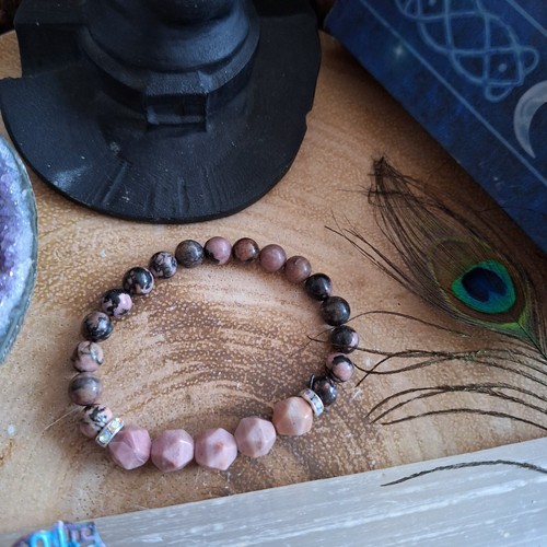 Pulsera de rodonita y rodocrosita cristal regalo curativo para su bruja - Imagen 6 de 12