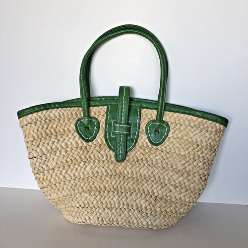 New Unused Straw + Faux Leather Purse Lined Handbag Tote Beach Summer Vacation