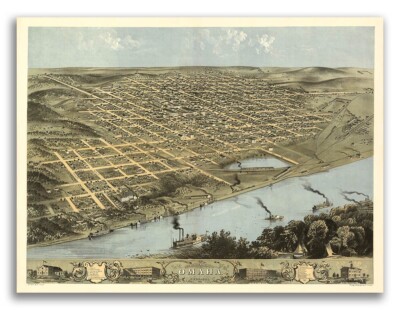 1868 Omaha Nebraska Vintage Old Panoramic City Map - 24x32