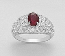 Solid Sterling Silver Genuine Natural Red Ruby Dome Ring 11mm Wide 4.8g Size 8