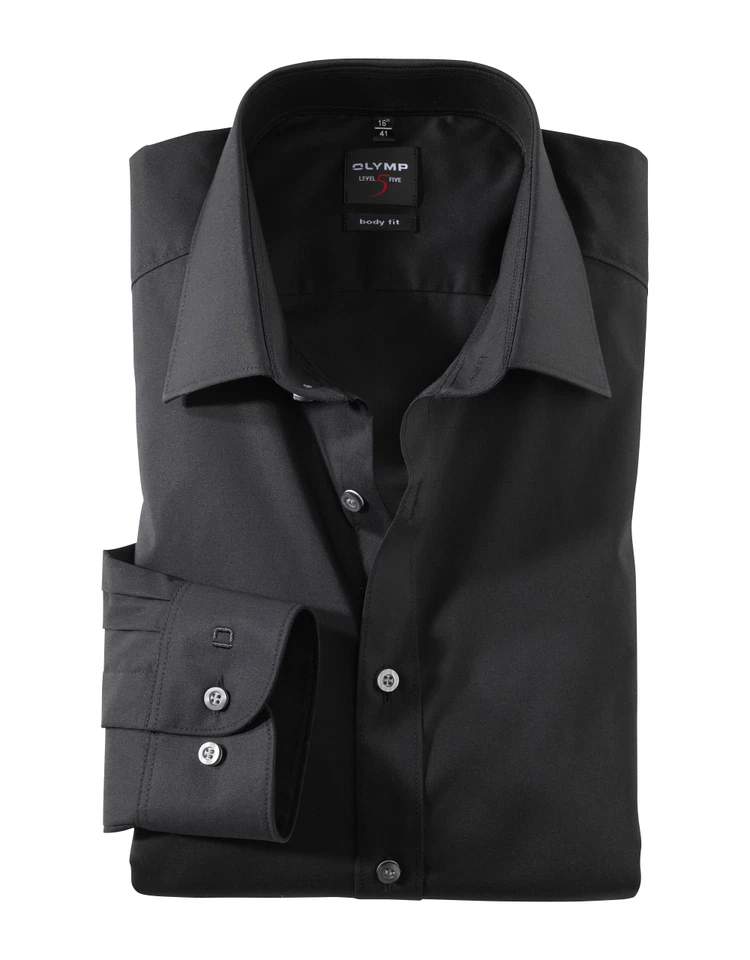 Camicia Olymp Stiro-Facile Nera Slim da Uomo Cuciture sul Davanti 36 37 No-Stiro - Immagine 3 di 4