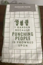 Tea Towel & Pot Holder Set Garden Funny Kirklands Home NWT 100% Cotton Kitchen