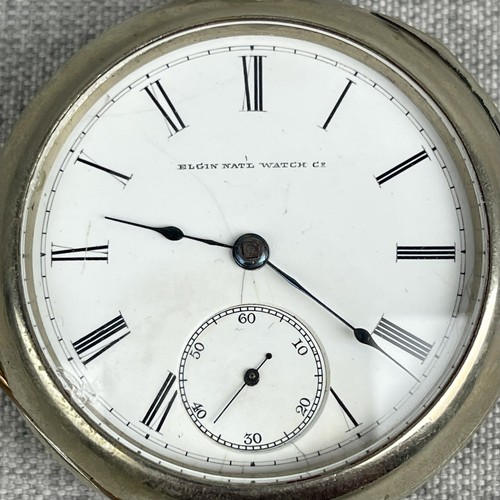 1893 Elgin 18s Grade 97 Key Wind Taschenuhr 7j Silveroid Open Face Gehäuse läuft! - Bild 3 von 15