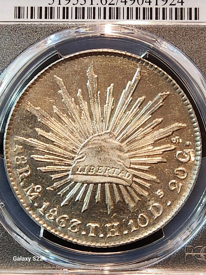 Escudo de oro 1863-Mo TH 8 reales graduación profesional MS62 México Mo52 (Pop 5) parece a prueba Foto 2 de 4