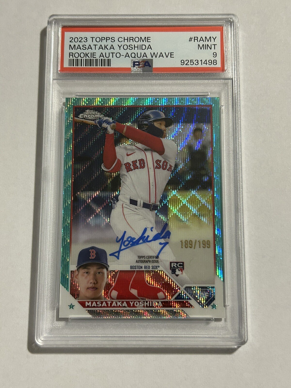 2023 Topps Chrome Masataka Yoshida Auto Aqua Wave /199 PSA 9 Mint #RAMY RC
