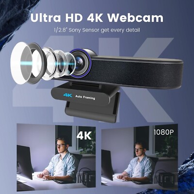 4K webcam Zoombare für Videokonferenz mit Dual Mikrofonen Lautsprechern