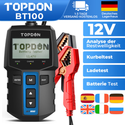 TOPDON BT100 Auto Batterietester Digital KFZ Diagnosegerät Akku Prüfer Testgerät