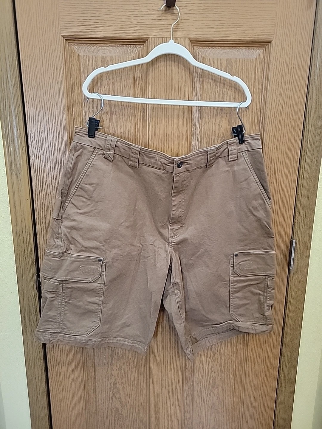 Duluth Trading Flex Fire Hose Shorts Mens 44 Brown Canvas Cargo Pocket