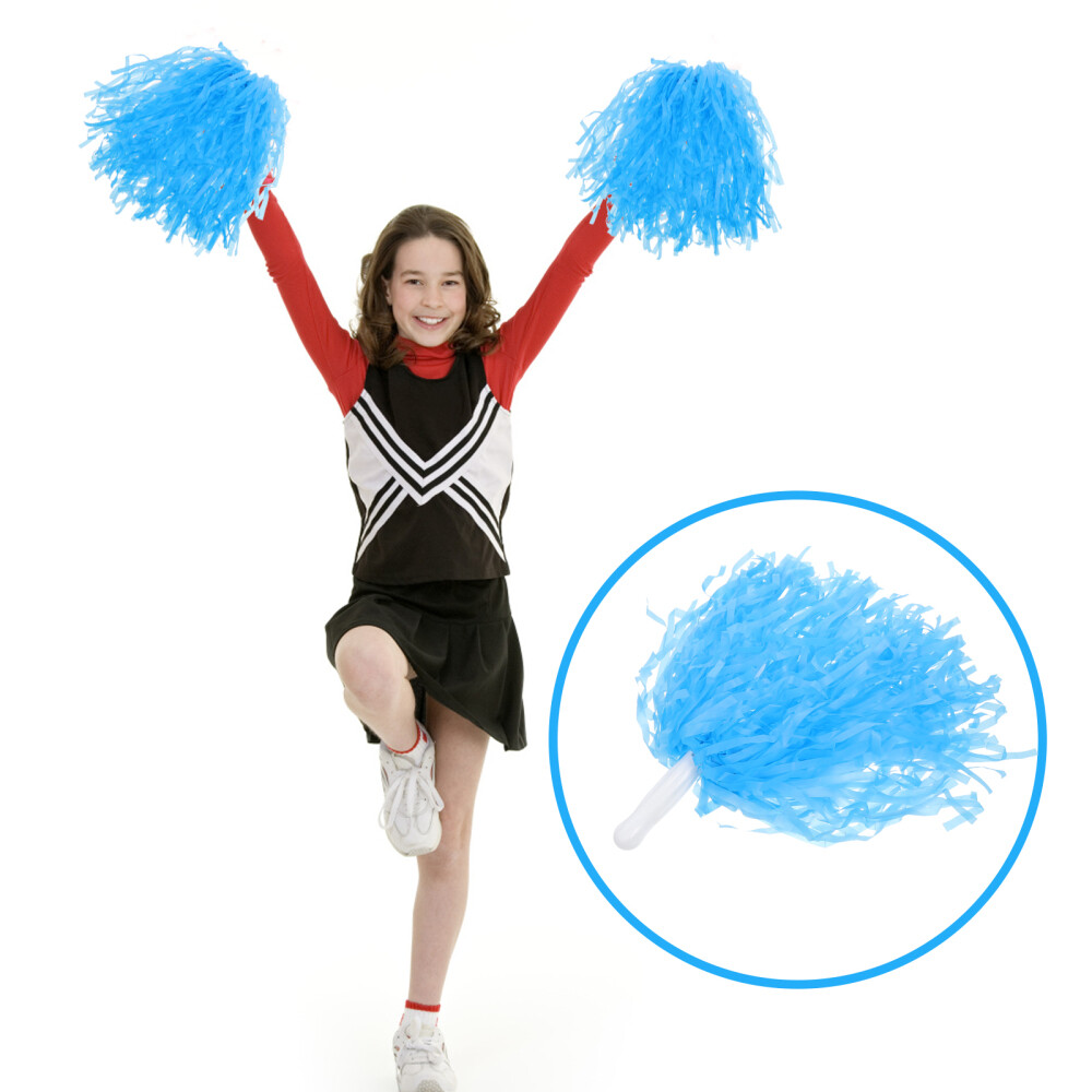 Thenshop Cheerleader Pompons – 4er Pack, Blau-weiß, Aus Metallic-Folie, Mit Ringgriff