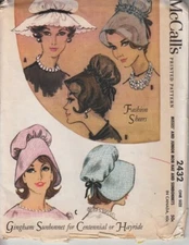 McCalls 2432 One Size Women's Bonnet Sewing Pattern, Women's Hat Sewing Pattern,