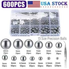 600 Pcs Metric Precision Steel Bearing Balls, Assorted Stainless Steel Loose Bic