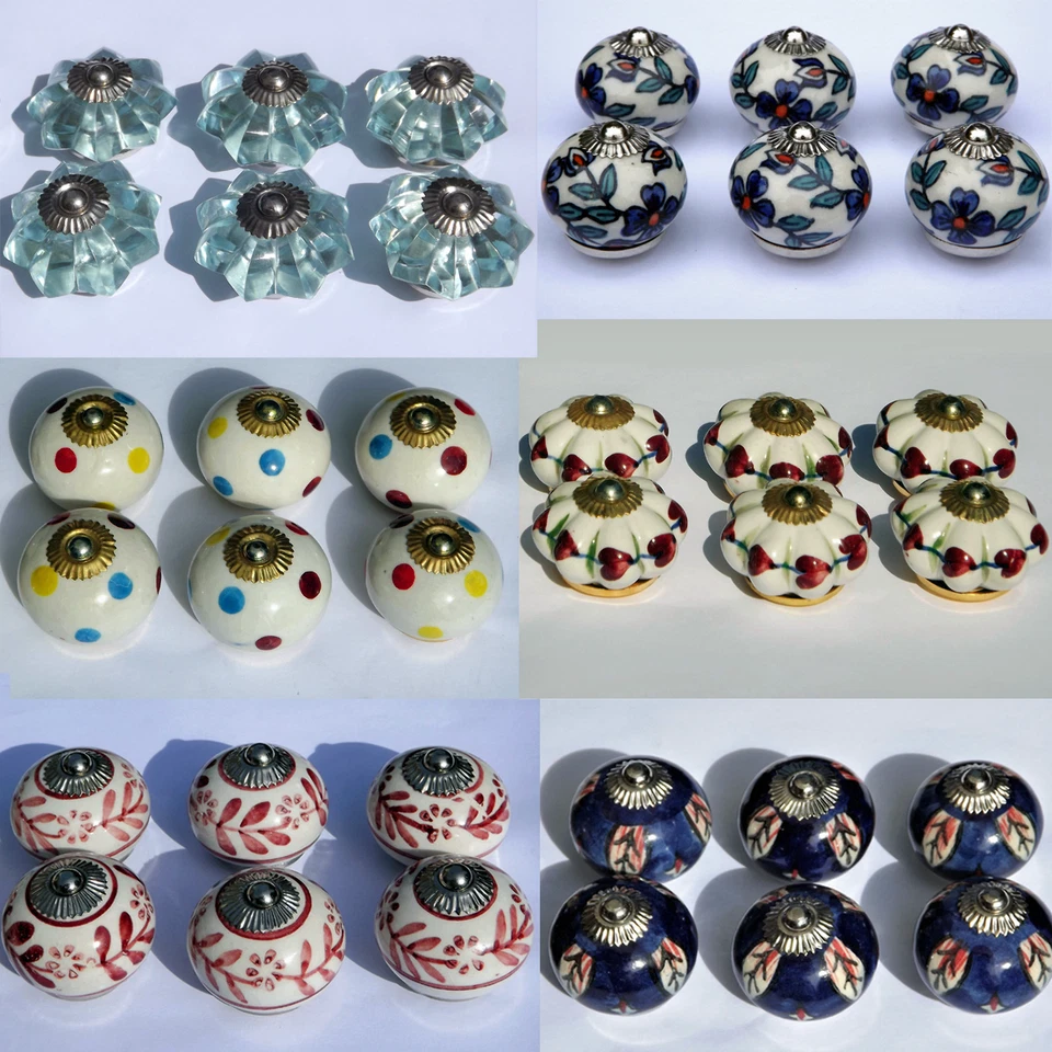Vintage Ceramic Glass Knobs Drawer Door Pulls Artisan Shabby Chic x 6 - FREE P&P - Image 2 of 2