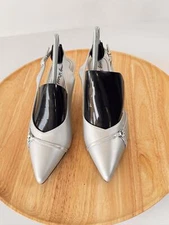 Easy Street Women’s Chic Silver Pointed With Elegant Toe Strap Slingback Heels