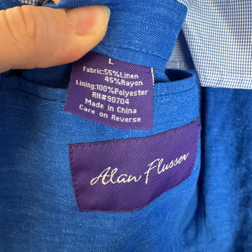 Alan Flusser 男式亚麻混纺西装外套 L 码蓝色商务休闲学院风 — 第 4/4 张图片