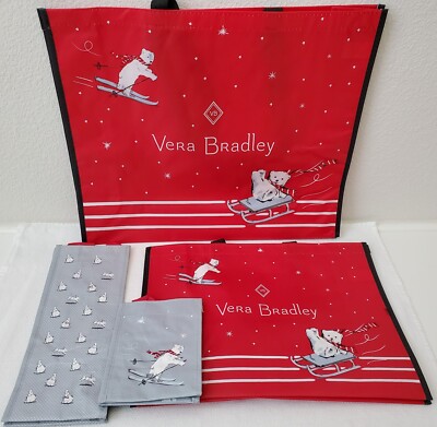 Vera Bradley 4-Piece Winter Polar Bear and Rabbit Pattern Reusable Tote Set 