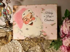 Pink Santa, Merry Pink Christmas, Shabby Chic, Roses, Sign / Plaque
