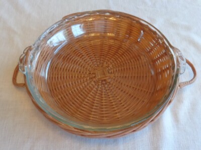 PYREX GLASS ORIGINAL CLEAR 9” PIE PLATE #229 W/WOVEN