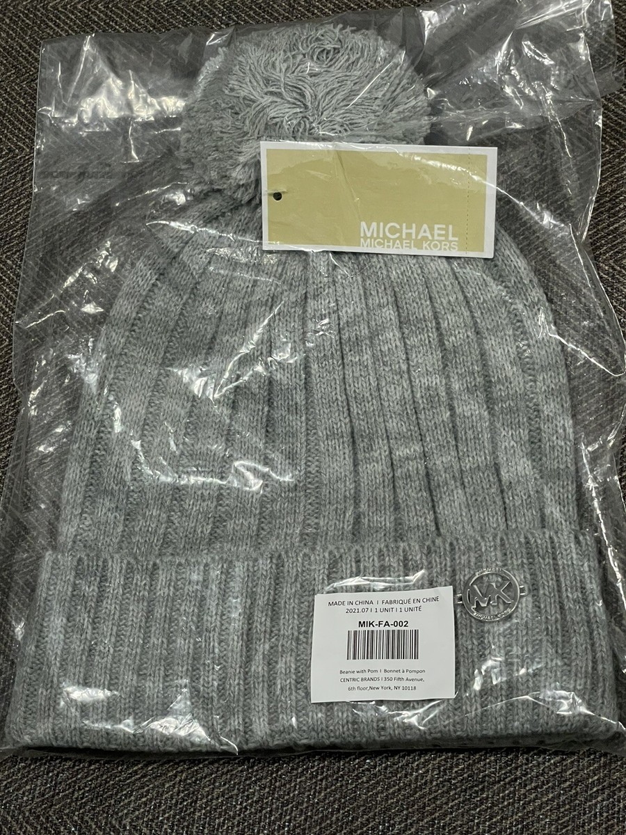 NEW! Michael Kors Light Gray Knit Beanie Pom Pom Silver MK  display picture 2
