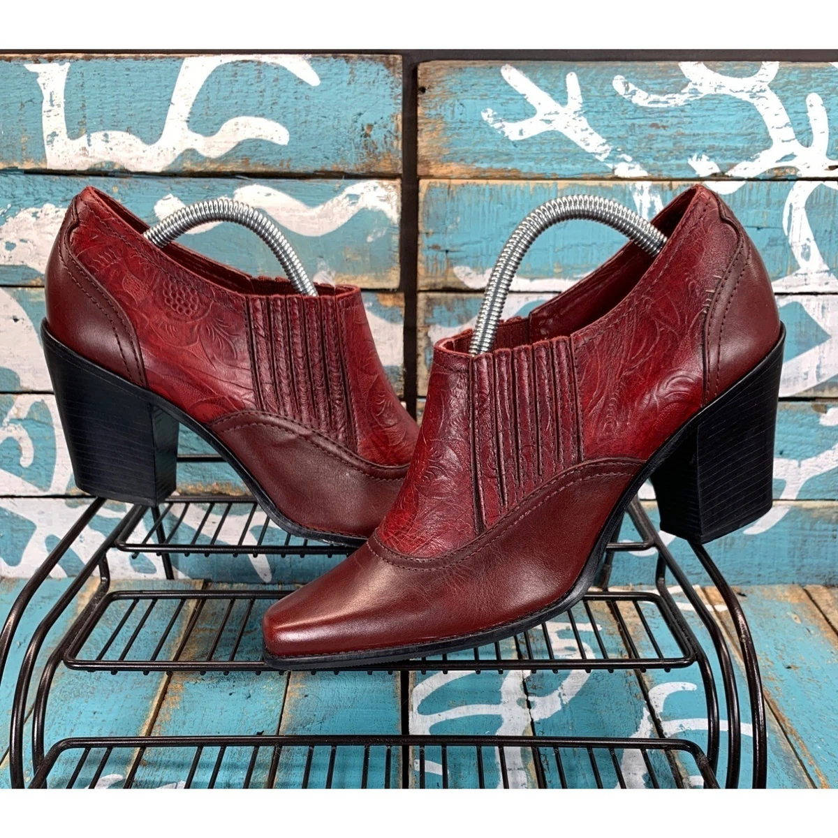 Leather red cheap booties