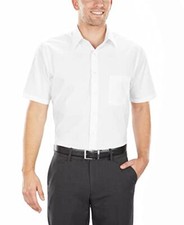 Men's Short Sleeve Dress Shirt Regular Fit Poplin Solid 15" Neck White