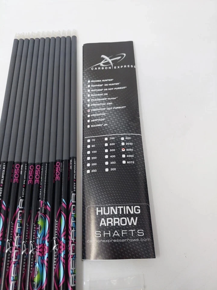 12pk Carbon Express Predator Hot Pursuit 3050 Shafts w Inserts & Nocks: 50894 - Image 3 of 4
