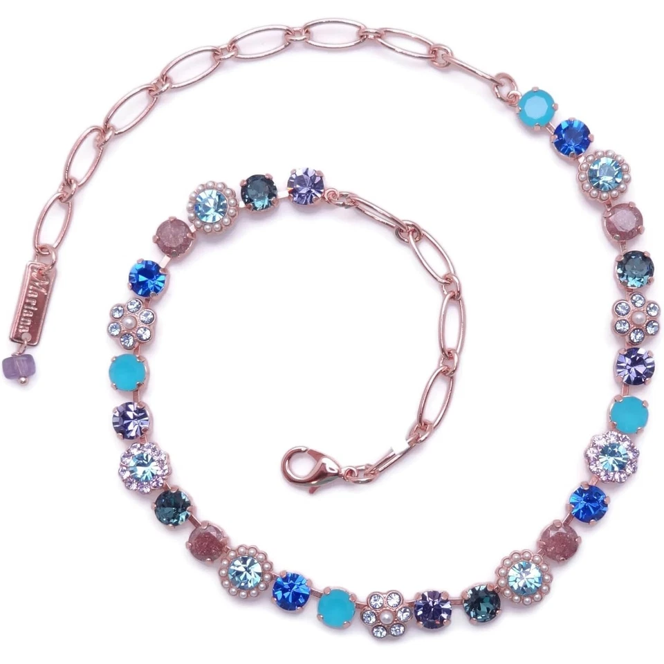 Collar Mariana Eléctrico Azul Oro Rosa Azul Púrpura Cristal Mezcla Flor 1163 Nuevo con Etiquetas Foto 3 de 3