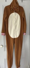 Fleece Reindeer Adult L Zip Front One Piece Halloween Loungewear Christmas