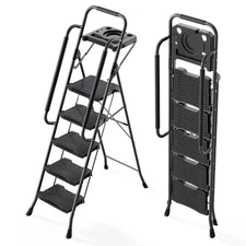 KINGRACK 5 Step Ladder with Tool Platform, 900 lbs Sturdy Step Stool with Han...
