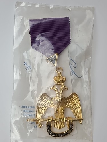 Scottish Rite Ribbon New Scottish Rite 33rd Degree Wings Up Jewel in Gold Tone Purple Ribbon ...