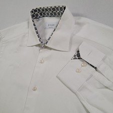 Eton Textured Dress Shirt Mens 17 43 White Contemporary Twill Medallion Trim