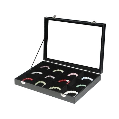 Black Velvet 12-Grid Jewelry Organizer Box for Bracelets