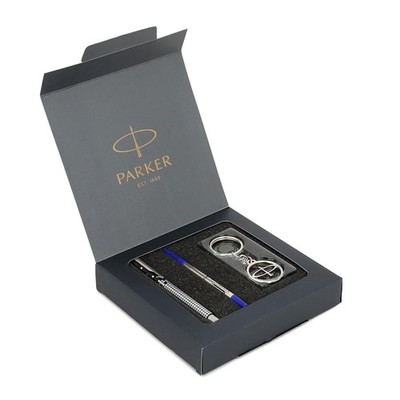 Parker Gift Set | Vector Special Edition Chrome Trim Roller Ball Pen I Keychain
